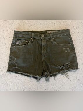 Ag Adriano Goldschmied Olive Distressed Cutoff Jean Shorts